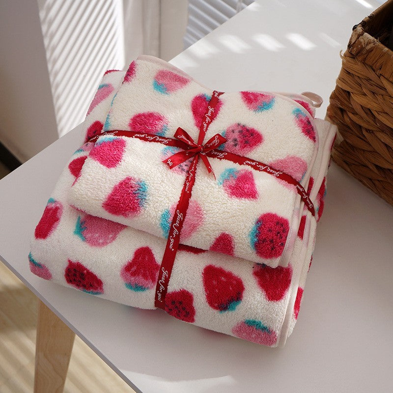 Coral Cotton Fleece Strawberry Towel Set, Soft, Sweet, and Perfectly Plush