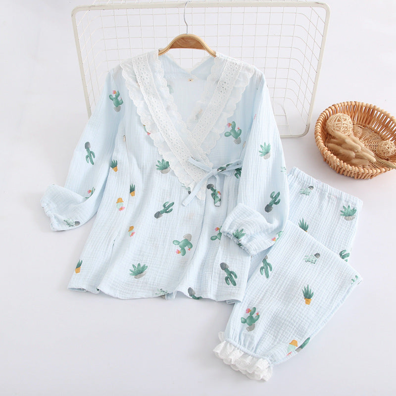 Crepe Cactus Kimono Nursing Set, Soft Cotton Comfort for Motherhood Moments