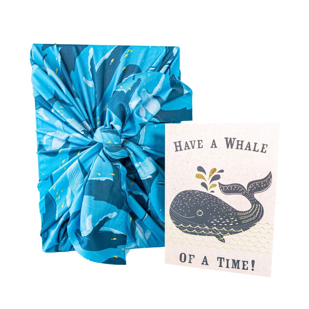 Small Reusable Cloth Furoshiki Gift Wrap | Whales & Waves