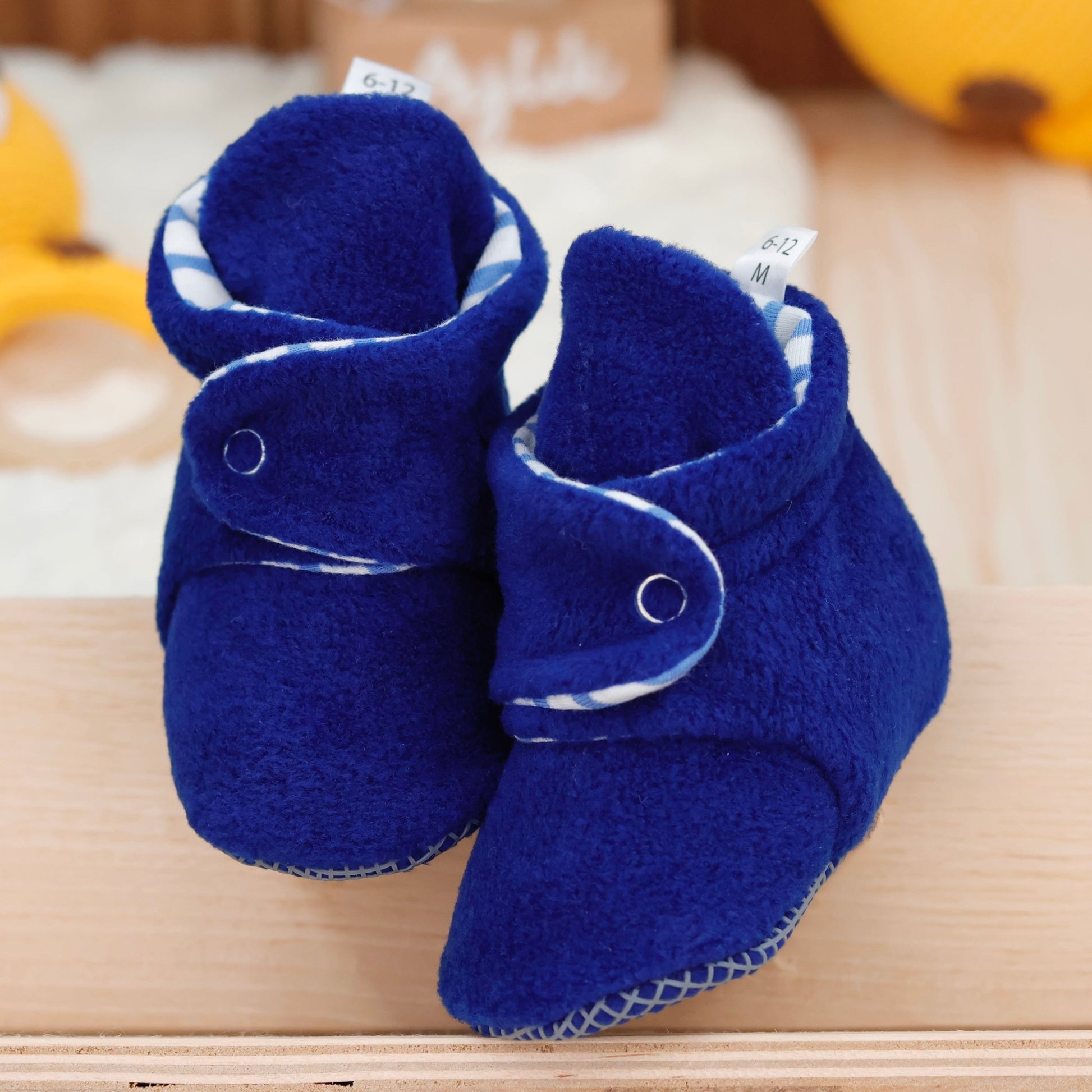 Anti - Slip Sole, Fleece Baby Booties, Newborn Home Booties, Sweat Proof Organic Cotton Lining, Navy Blue - Bright House
