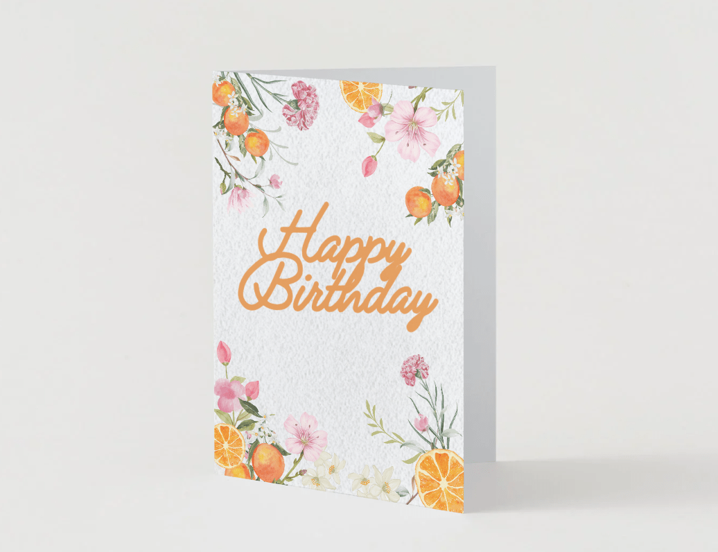 Blossom Happy Birthday Card – Pink & Orange Floral Design - Little Nest Community