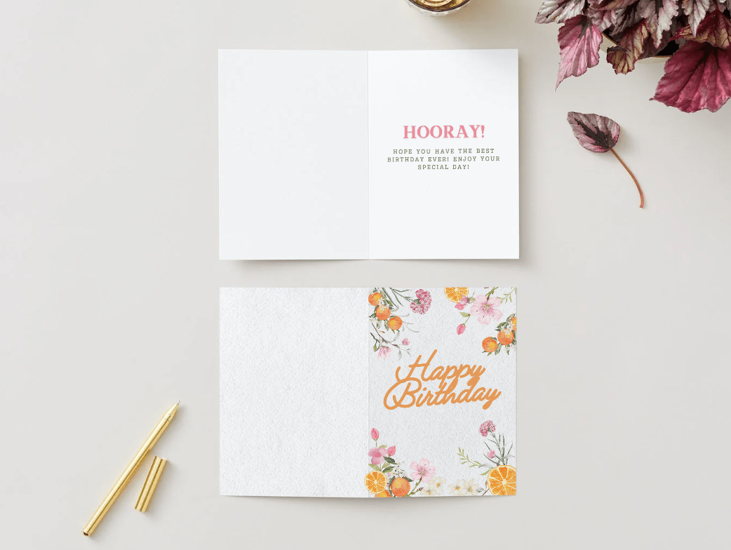 Blossom Happy Birthday Card – Pink & Orange Floral Design - Little Nest Community