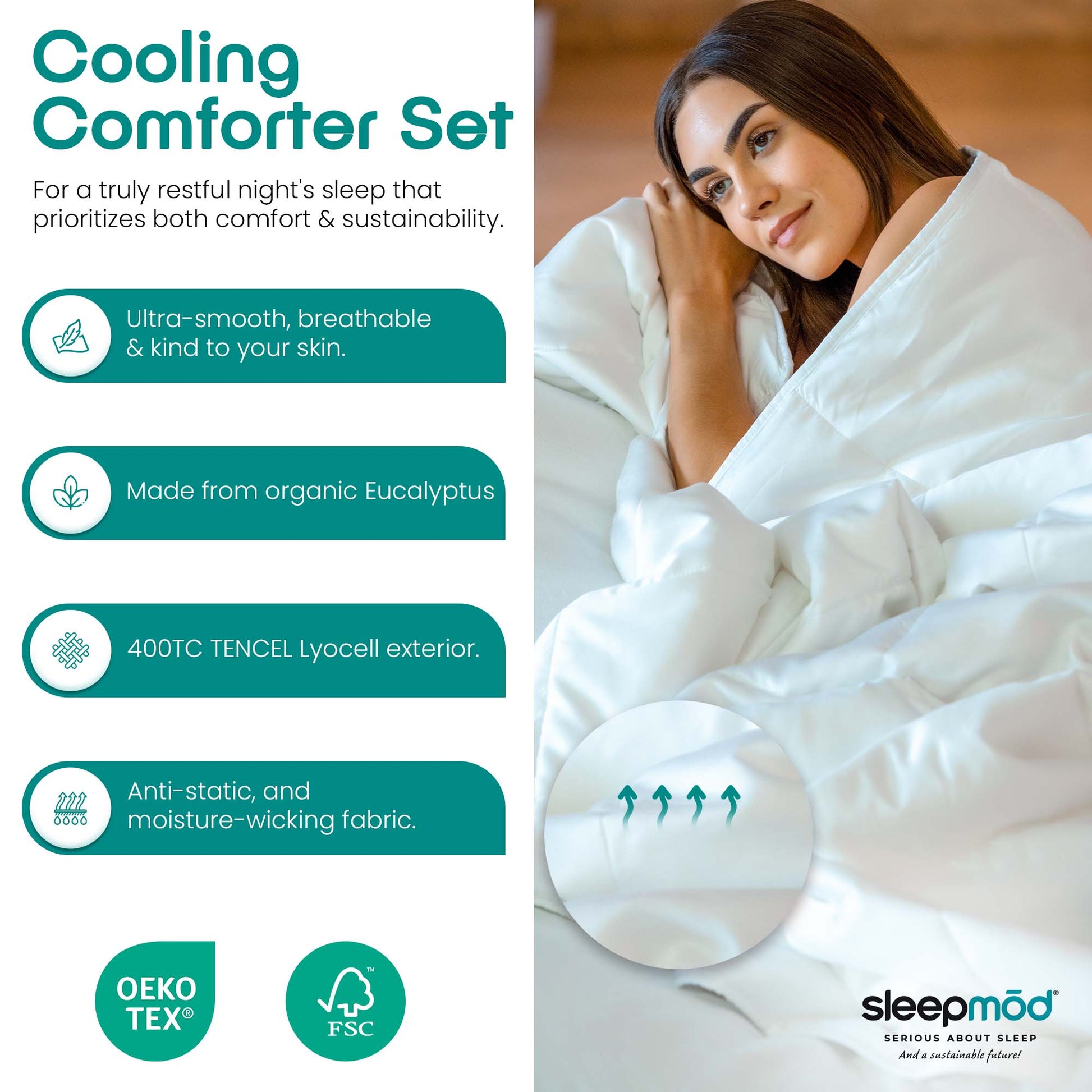 Cooling Comforter Set – Temperature - Regulating Eucalyptus Silk Comforter & Pillow Shams - Bright House