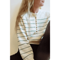 Ellen Henley Sweater in Cream with Green Stripes - Bright House
