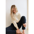 Ellen Henley Sweater in Cream with Green Stripes - Bright House