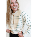 Ellen Henley Sweater in Cream with Green Stripes - Bright House