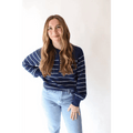 Ellen Henley Sweater in Navy with White Stripes - Bright House