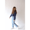 Ellen Henley Sweater in Navy with White Stripes - Bright House