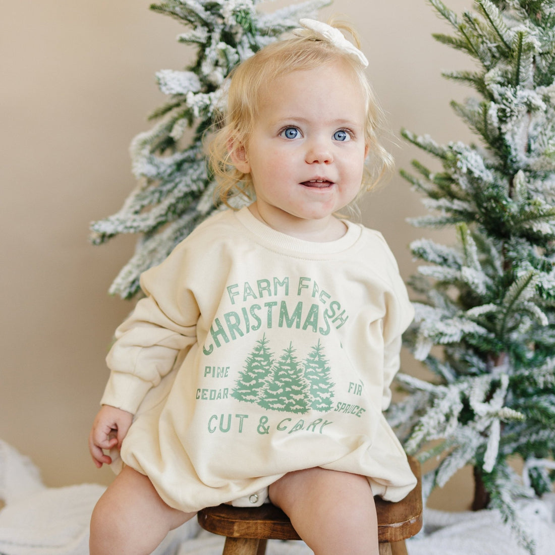 Farm Fresh Christmas Trees Sweatshirt Romper - Cream - Bright House