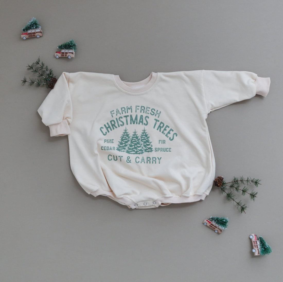 Farm Fresh Christmas Trees Sweatshirt Romper - Cream - Bright House