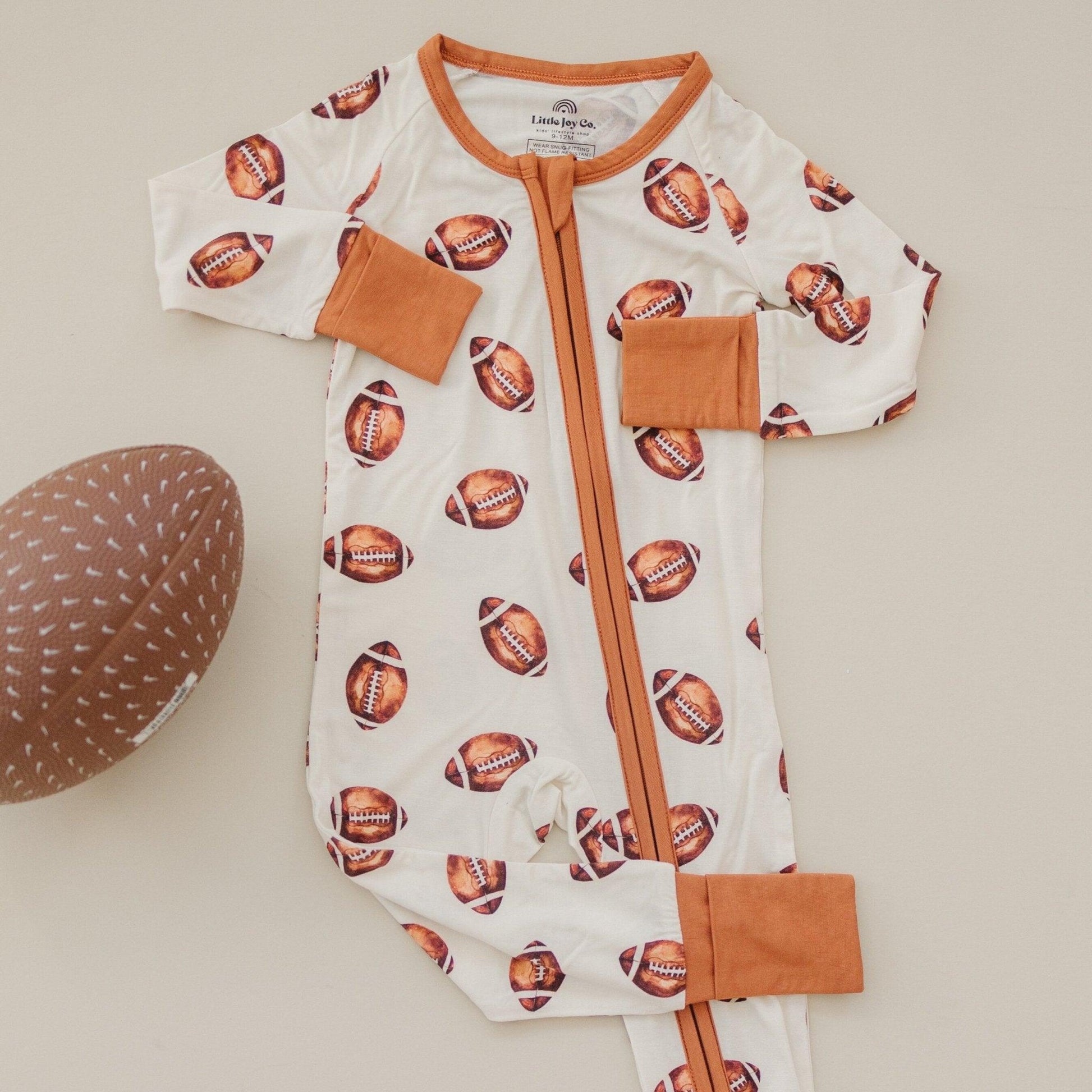 Football Print Bamboo Zippy Romper - Bright House