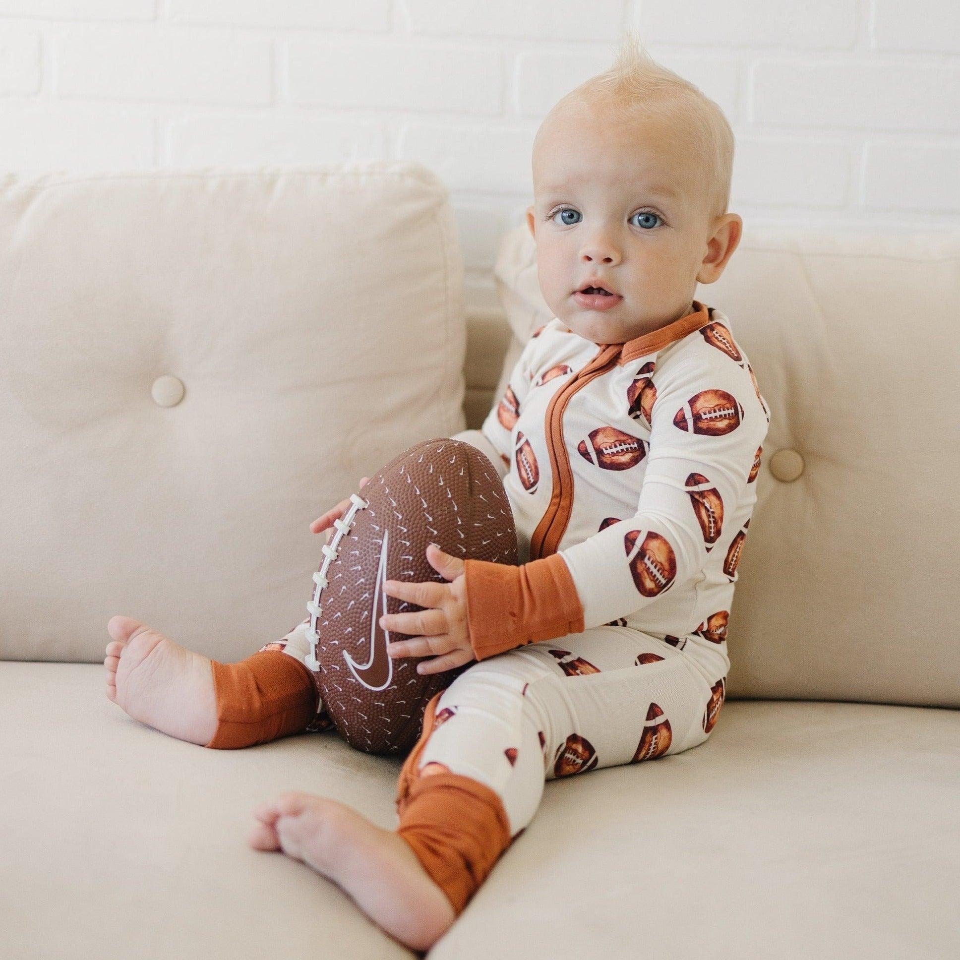 Football Print Bamboo Zippy Romper - Bright House