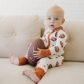 Football Print Bamboo Zippy Romper - Bright House