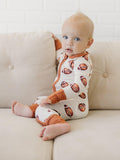 Football Print Bamboo Zippy Romper - Bright House