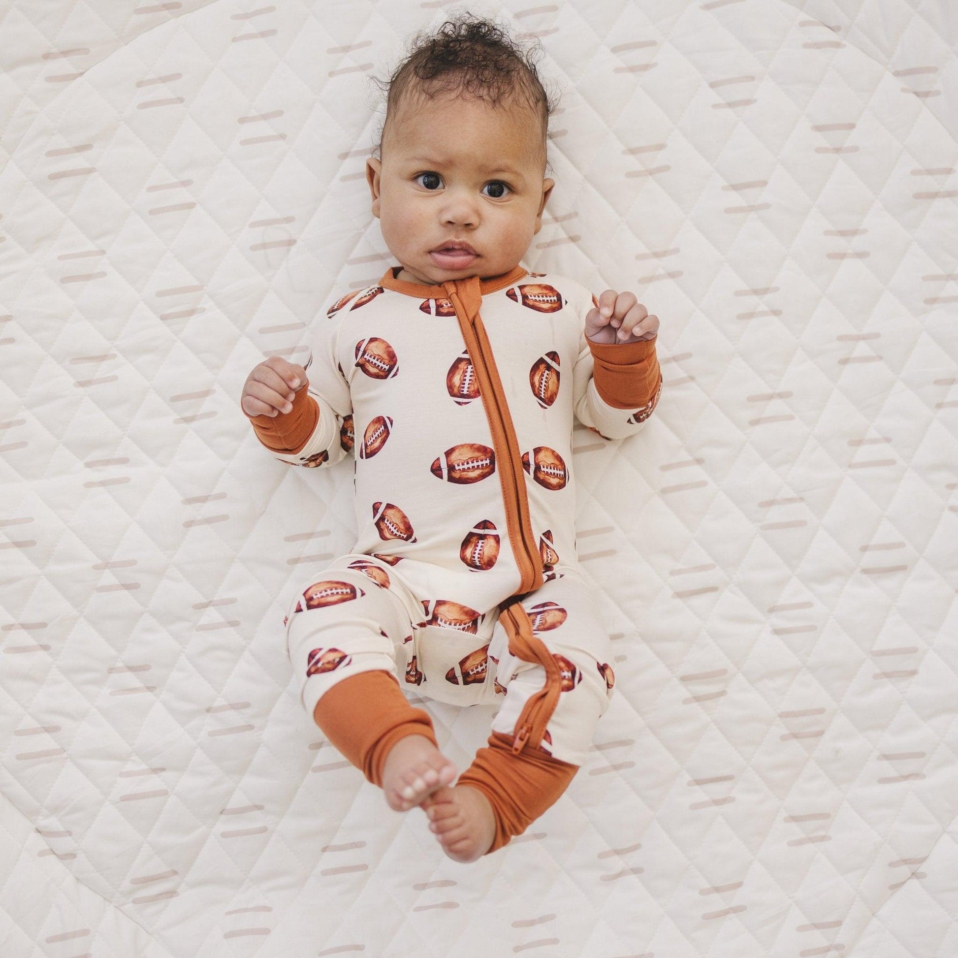 Football Print Bamboo Zippy Romper - Bright House
