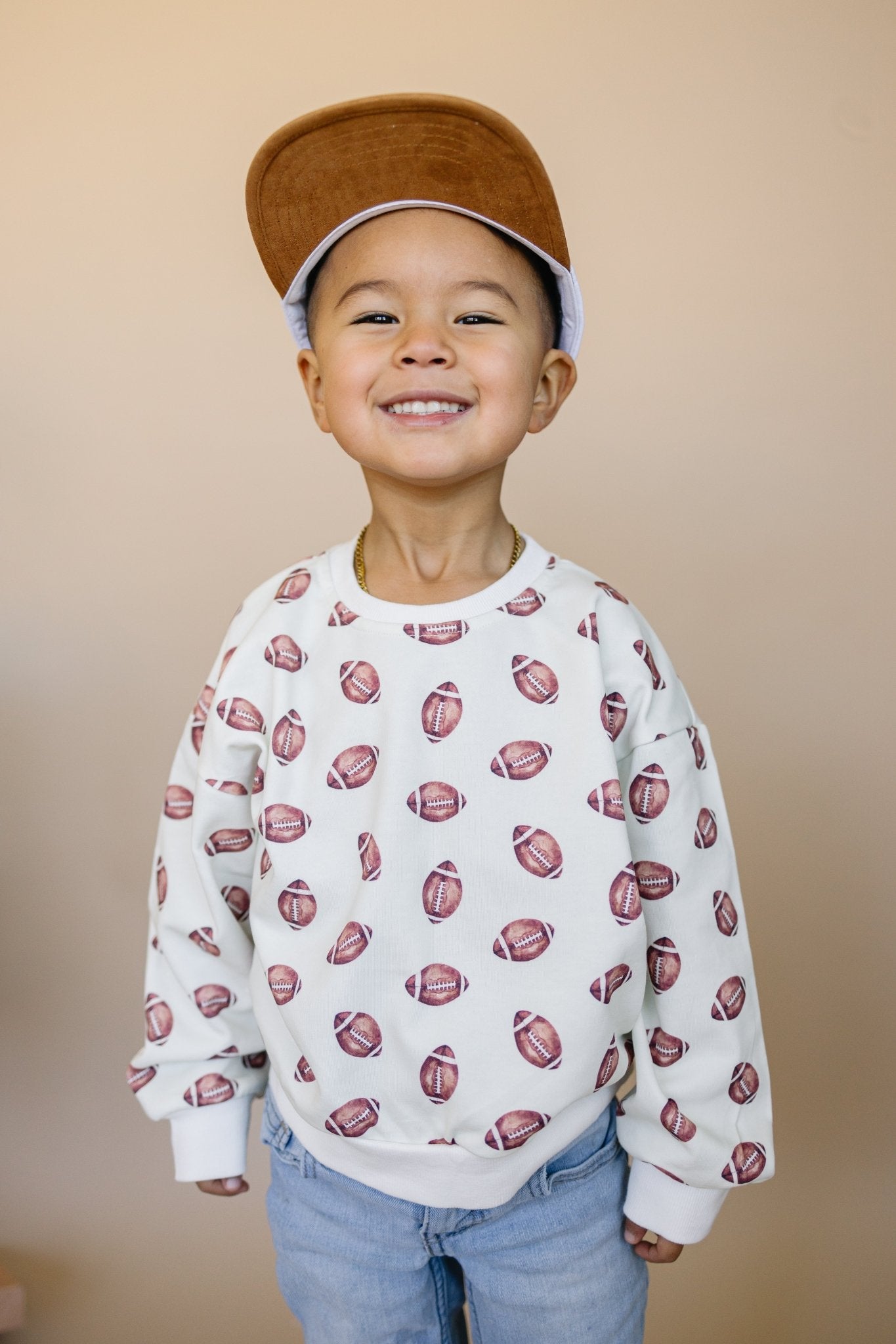 Football Print Cotton Crewneck Sweatshirt - Bright House