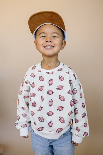 Football Print Cotton Crewneck Sweatshirt - Bright House