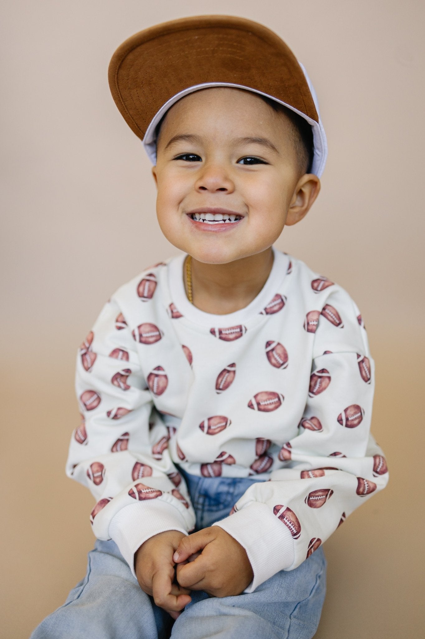 Football Print Cotton Crewneck Sweatshirt - Bright House