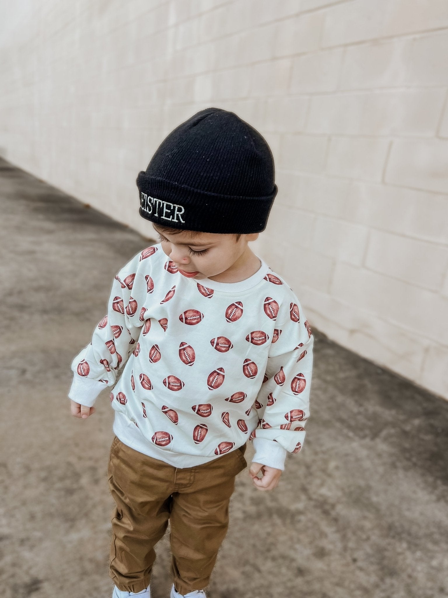 Football Print Cotton Crewneck Sweatshirt - Bright House