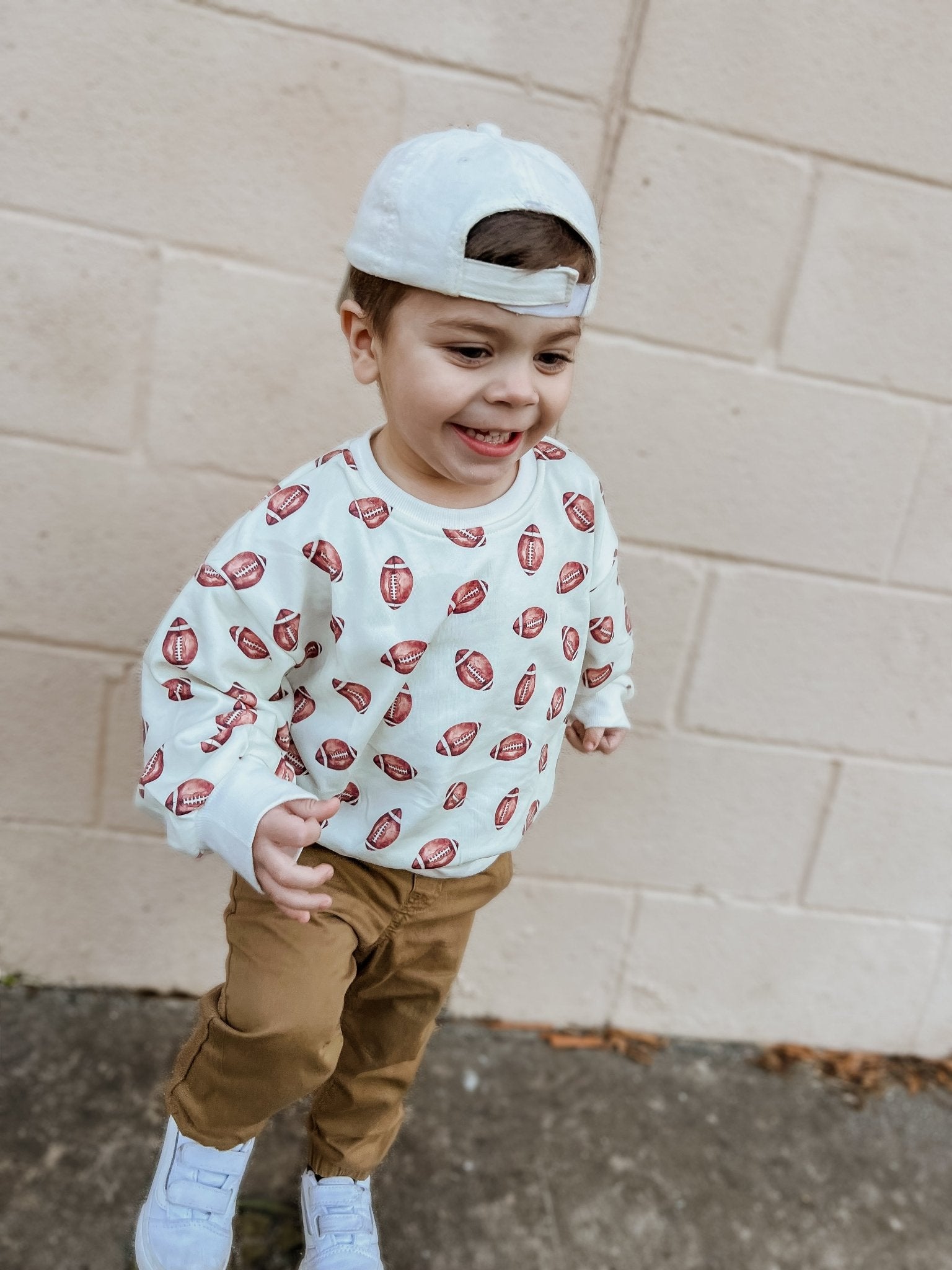 Football Print Cotton Crewneck Sweatshirt - Bright House