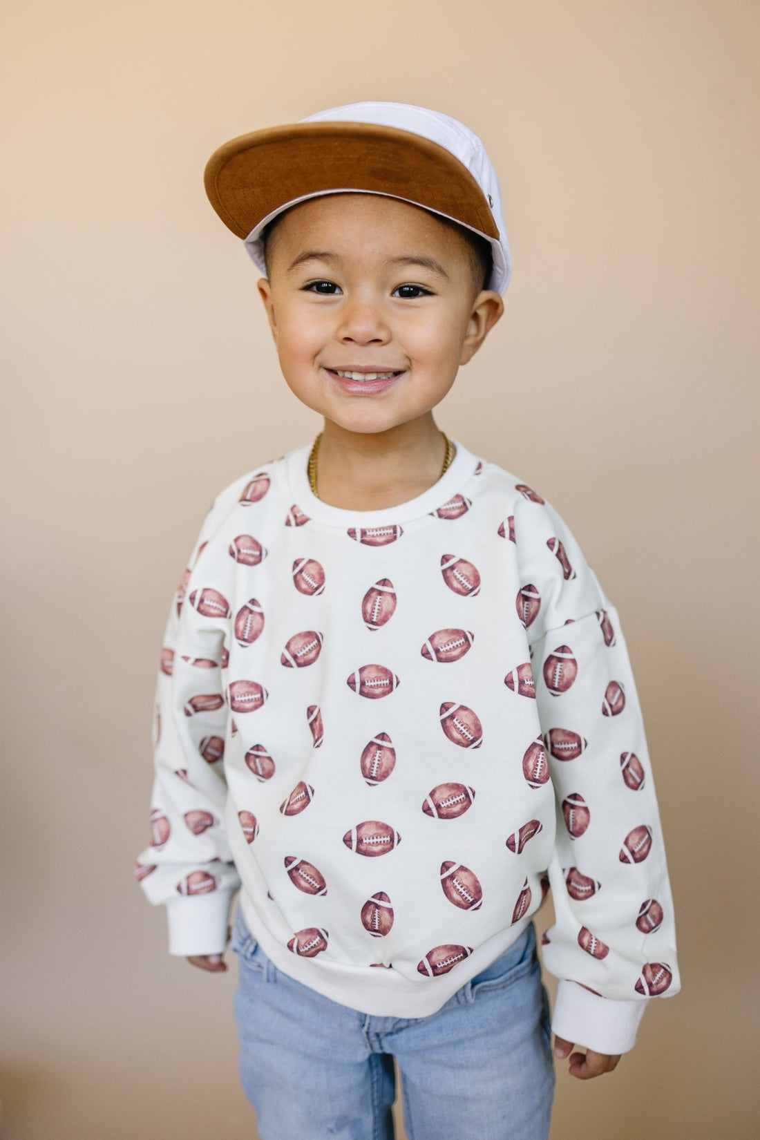 Football Print Cotton Crewneck Sweatshirt - Bright House