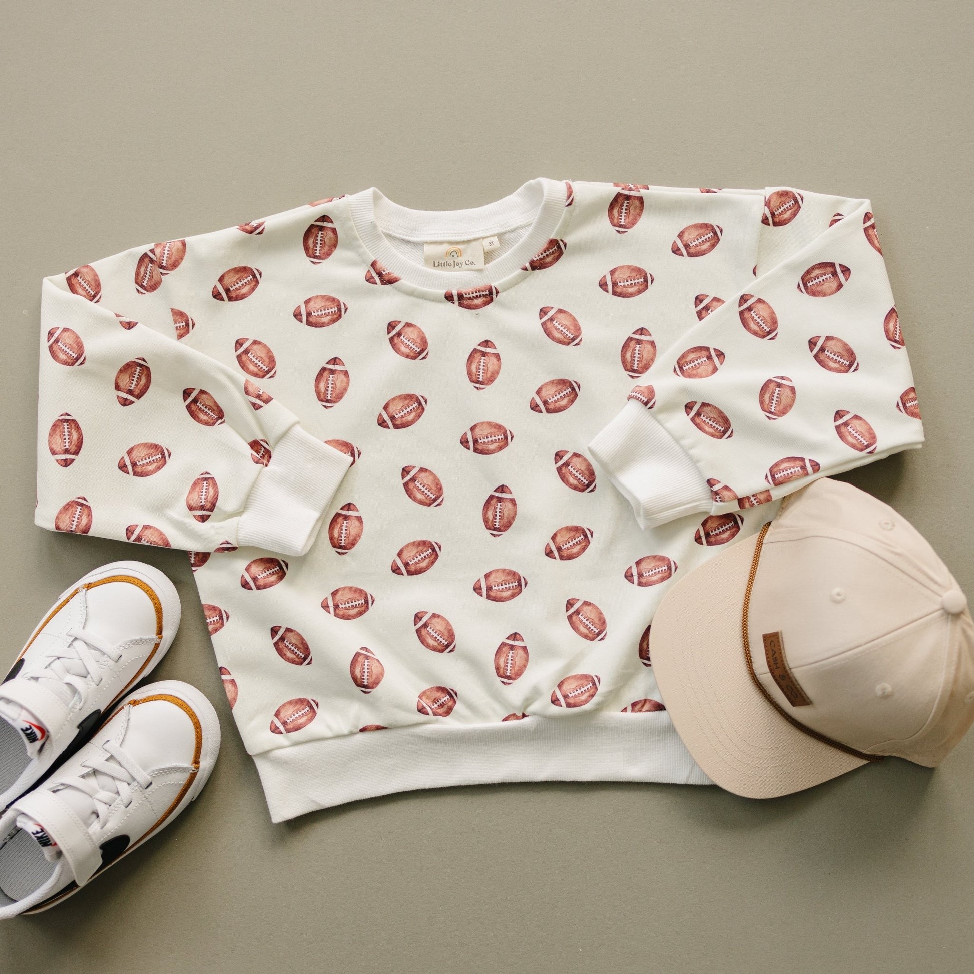 Football Print Cotton Crewneck Sweatshirt - Bright House