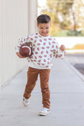 Football Print Cotton Crewneck Sweatshirt - Bright House