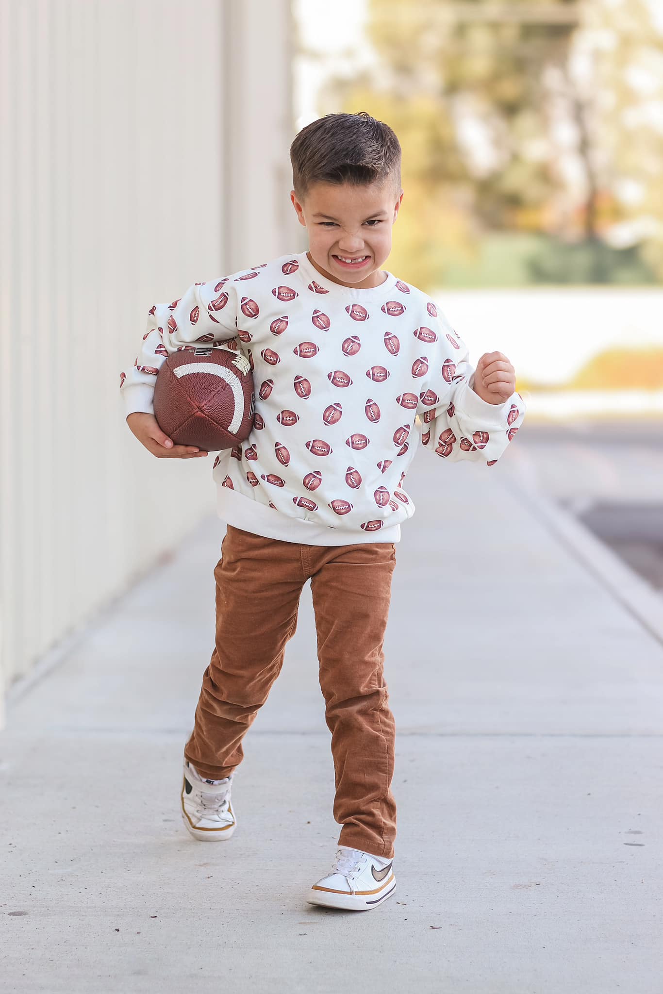 Football Print Cotton Crewneck Sweatshirt - Bright House