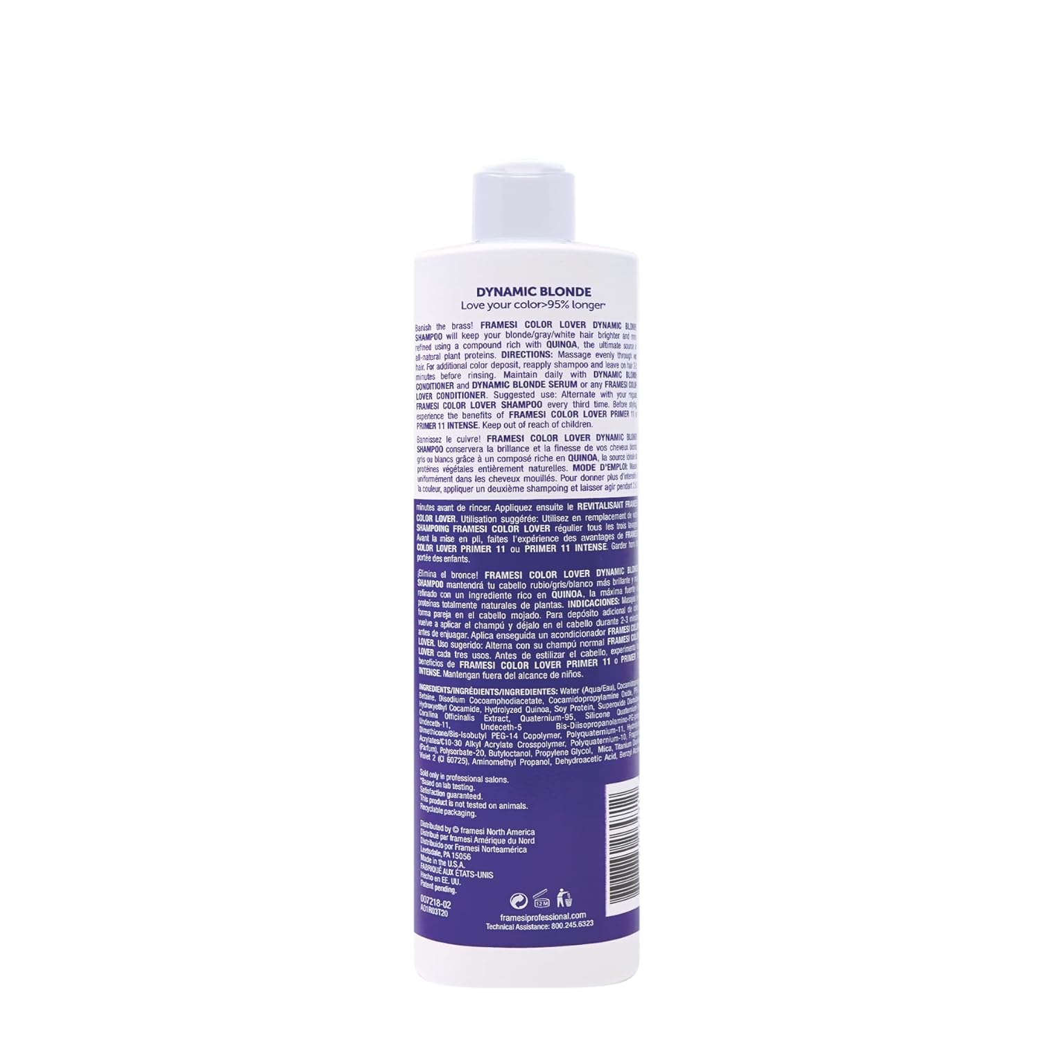 FRAMESI Color Lover Dynamic Blonde Purple Shampoo, Sulfate Free Shampoo, Color Treated Hai 16.9 Ozr - Bright House