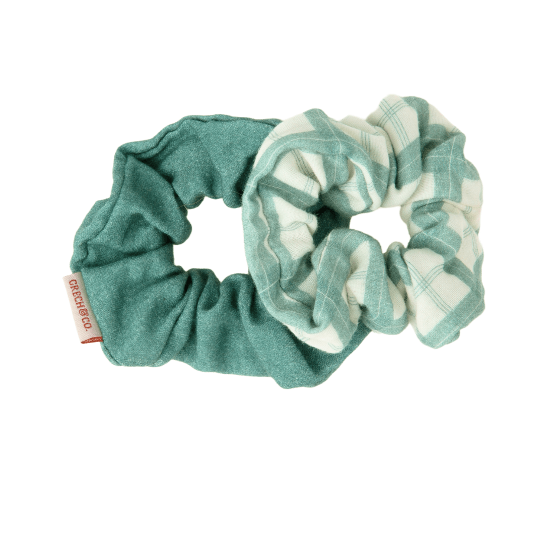 Hair Scrunchies Set of 2 | Organic Cotton | Fern Plaid - Bright House