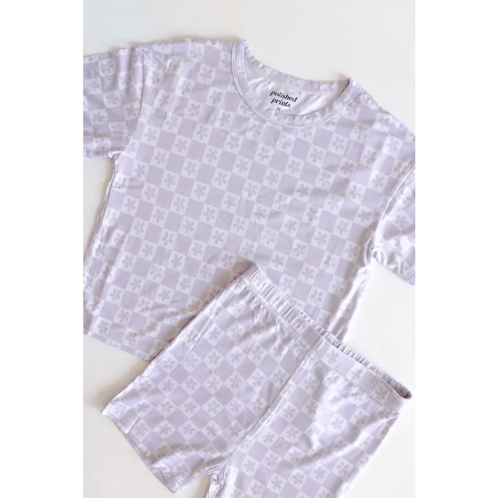 Lavender Checker Short Set in Soft Bamboo Blend - Bright House