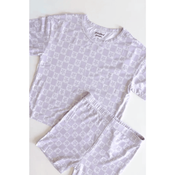 Lavender Checker Short Set in Soft Bamboo Blend - Bright House