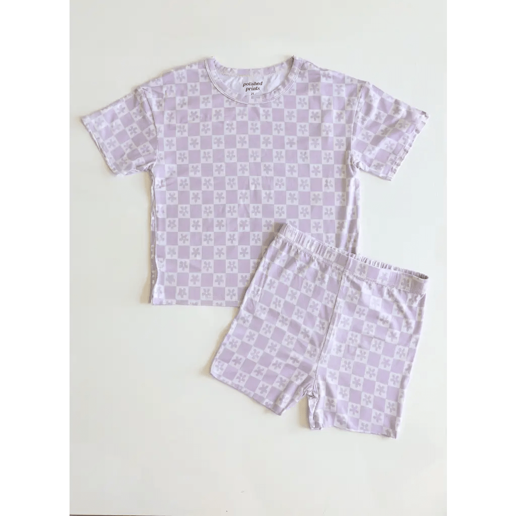 Lavender Checker Short Set in Soft Bamboo Blend - Bright House