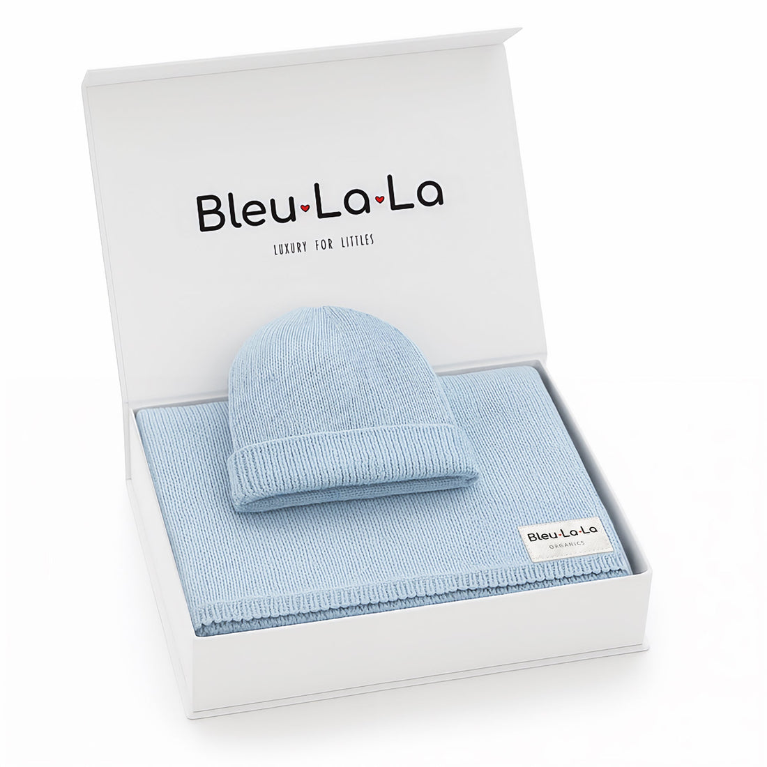 Luxe Collection 100% Organic Cotton Luxury Knit Baby Blanket + Hat Set with Gift Box - Bright House