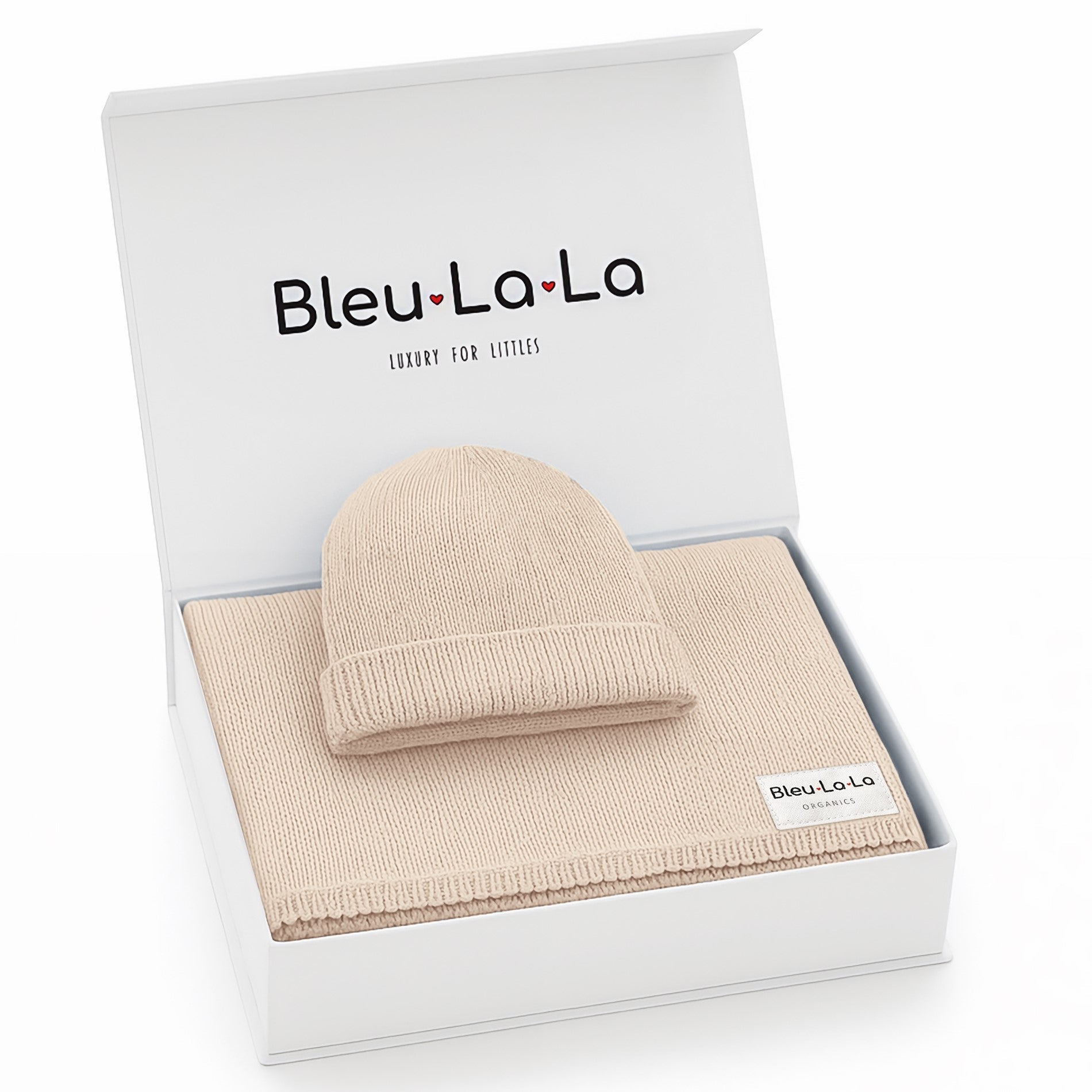 Luxe Collection 100% Organic Cotton Luxury Knit Baby Blanket + Hat Set with Gift Box - Bright House