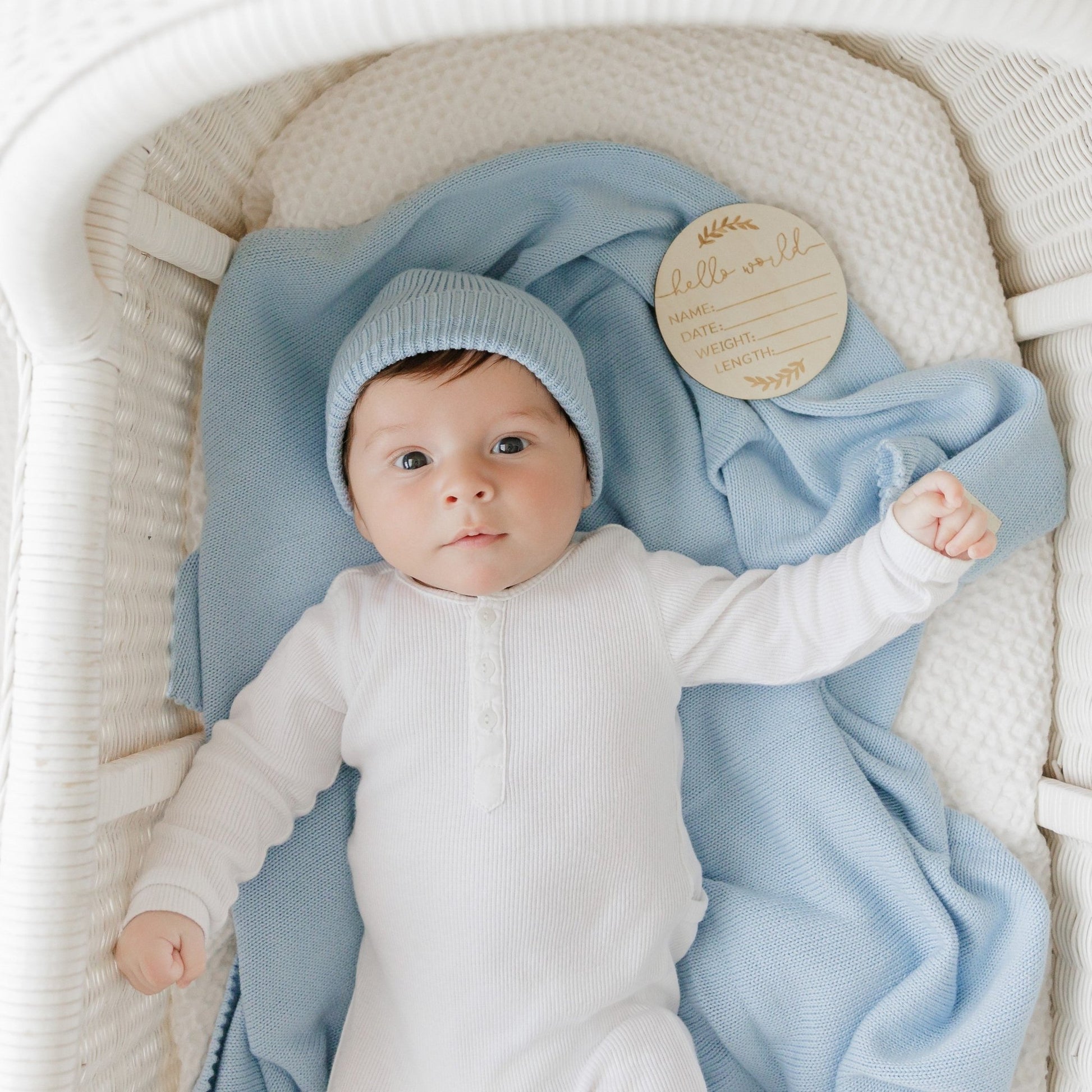 Luxe Collection 100% Organic Cotton Luxury Knit Baby Blanket + Hat Set with Gift Box - Bright House