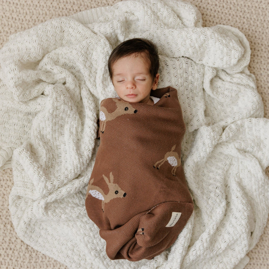 Luxury Cotton Deer Knit Swaddle Baby Blanket - Bright House