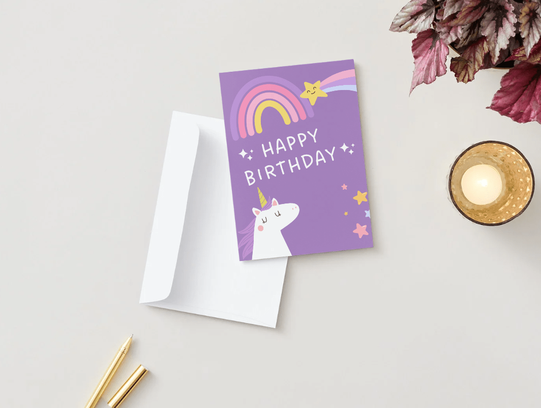 Magical Unicorn Happy Birthday Card – Purple Fantasy Design - Little Nest Community