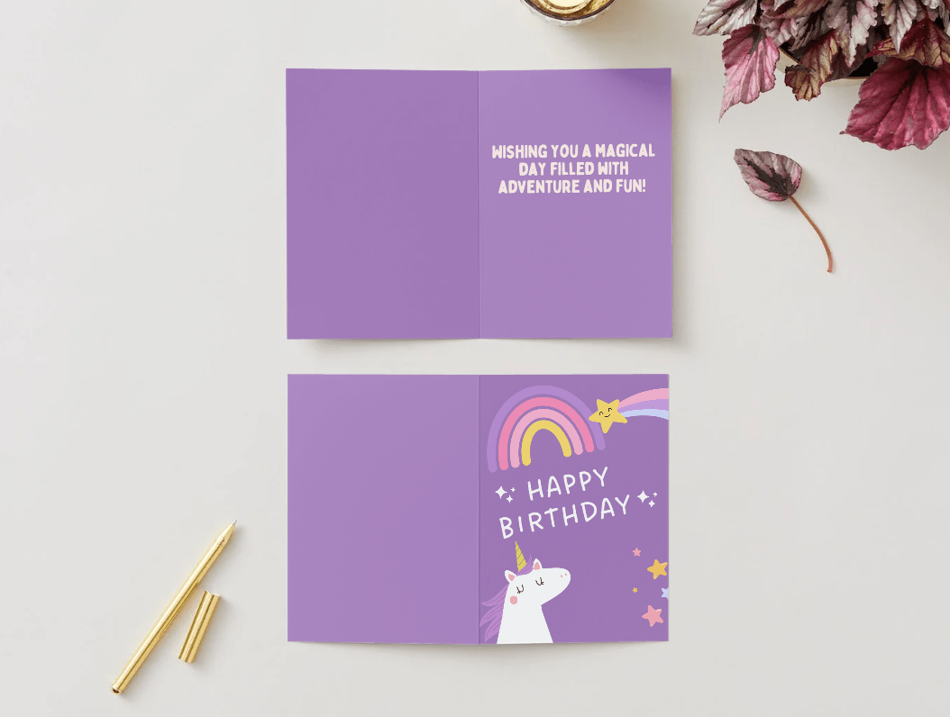 Magical Unicorn Happy Birthday Card – Purple Fantasy Design - Little Nest Community