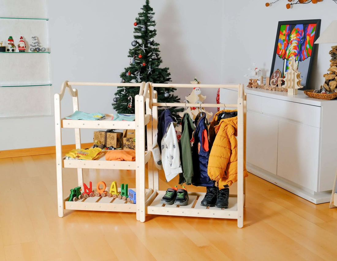 Montessori Wooden Wardrobe Set: Ideal Child Clothing Organizer - Bright House