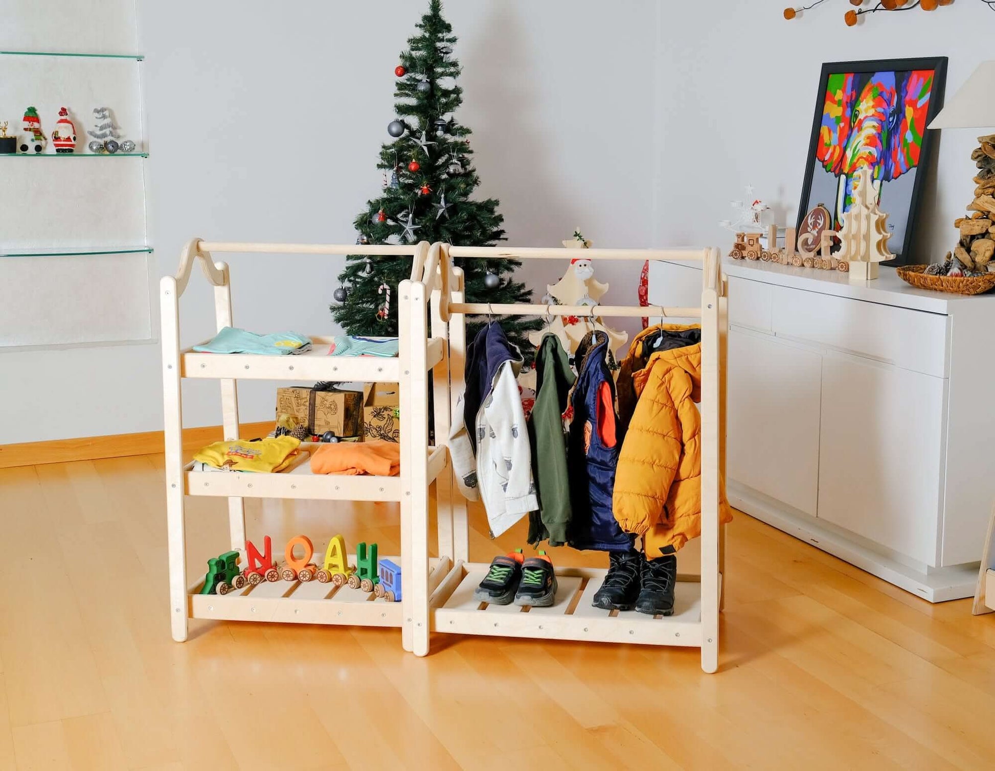 Montessori Wooden Wardrobe Set: Ideal Child Clothing Organizer - Bright House