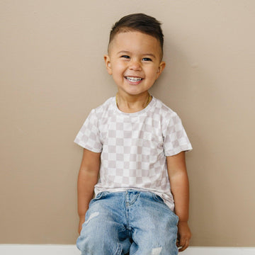 Neutral Checkered Bamboo Tee *Sizes 3/6m & sz 6 left - Bright House