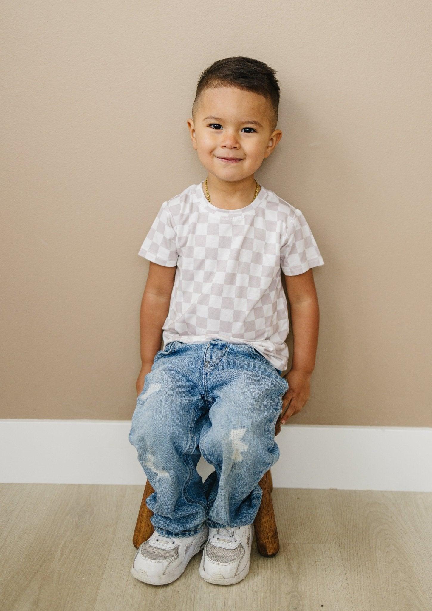 Neutral Checkered Bamboo Tee *Sizes 3/6m & sz 6 left - Bright House