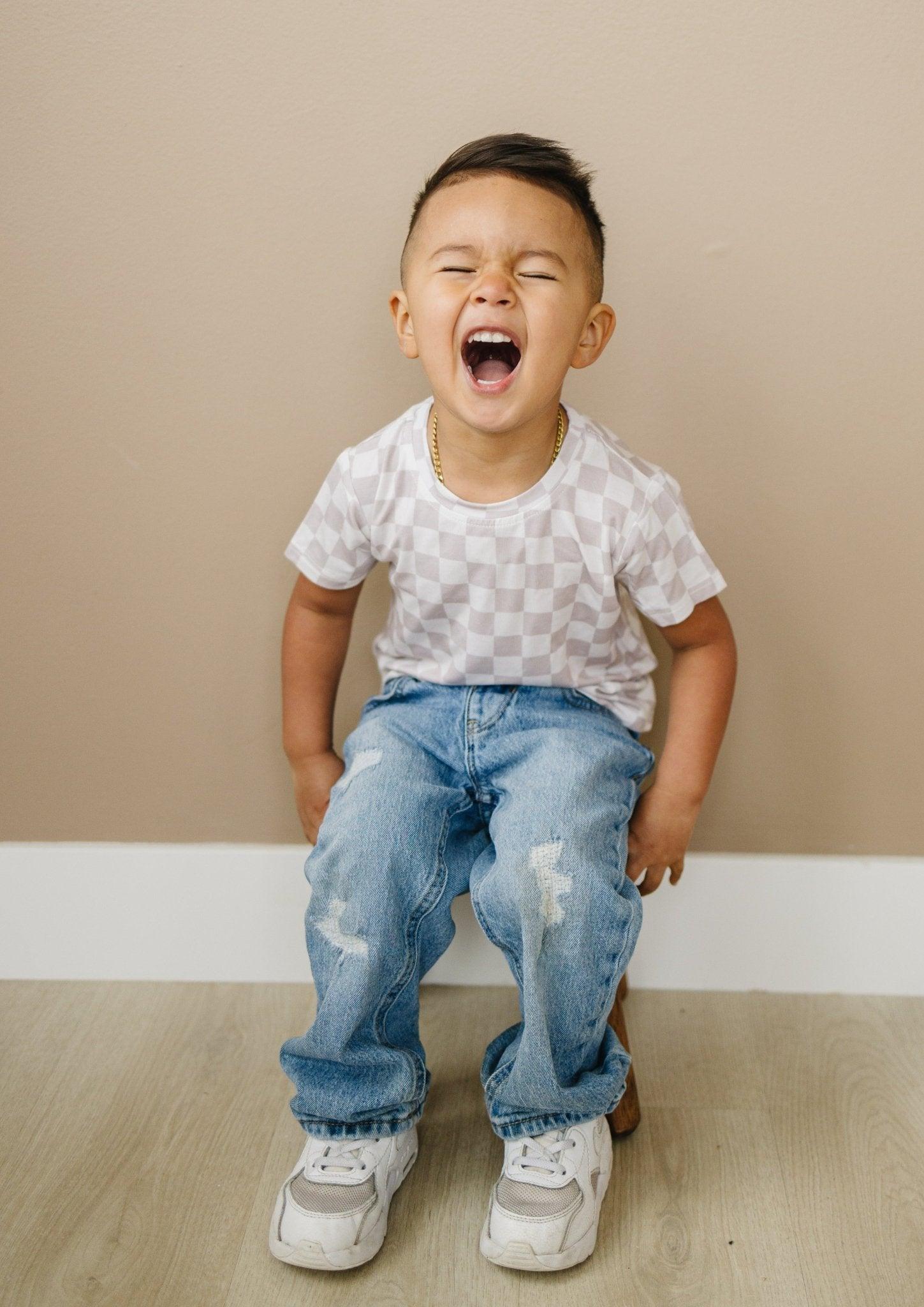 Neutral Checkered Bamboo Tee *Sizes 3/6m & sz 6 left - Bright House