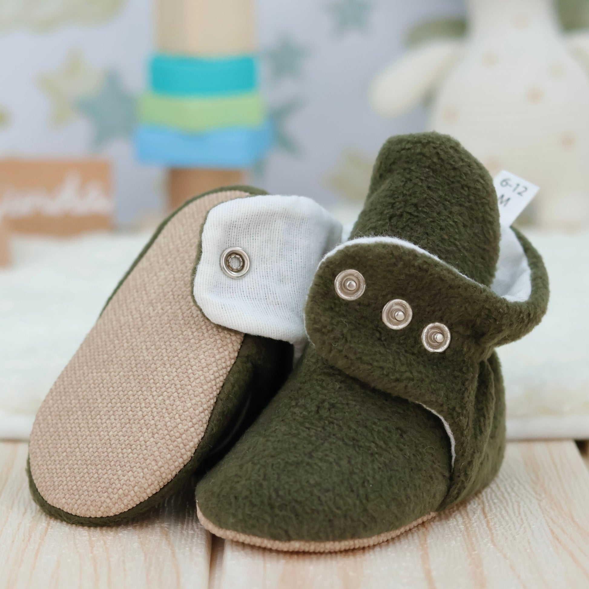 Organic Baby Booties, Newborn Booties Basic, Khaki - Bright House