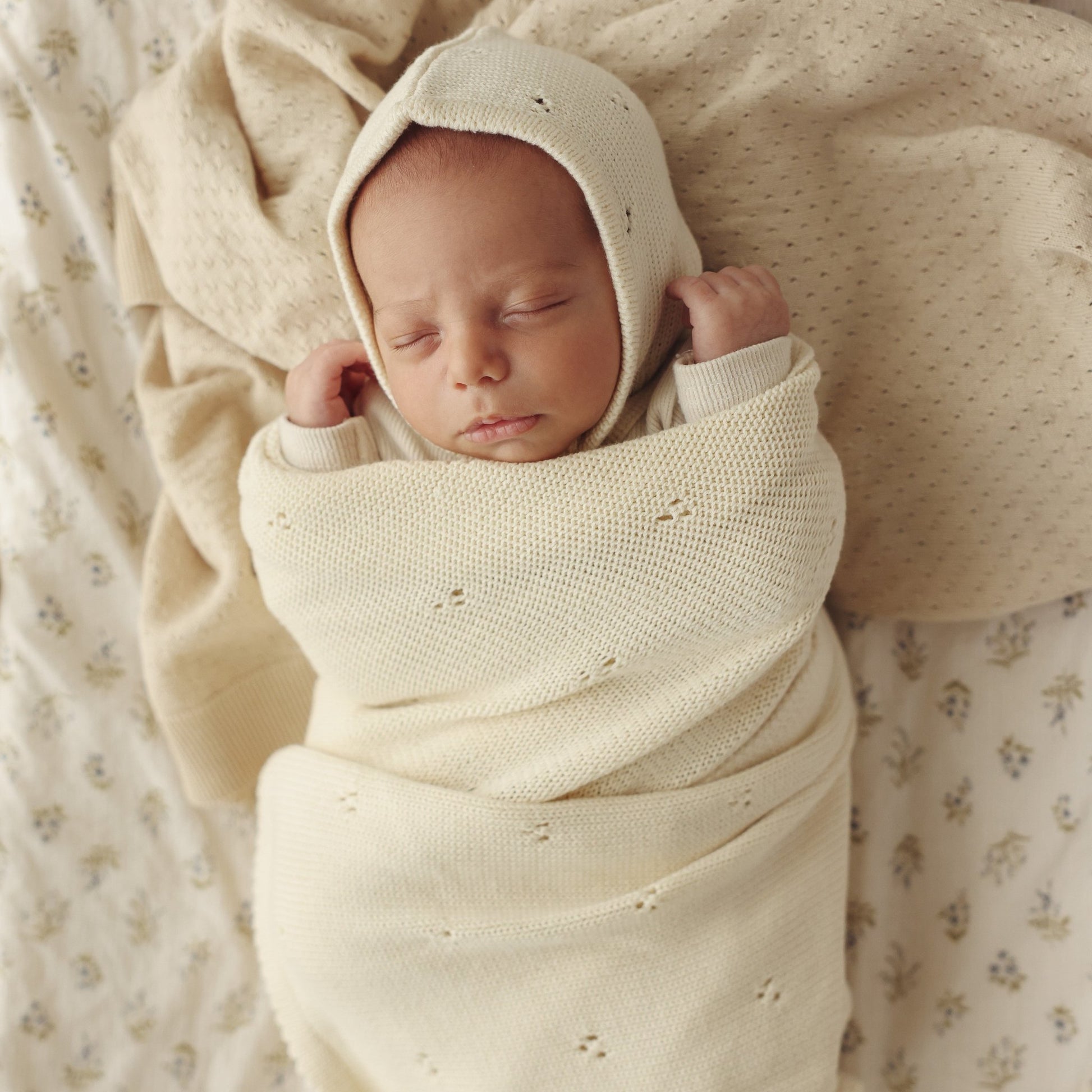Organic Pointelle Swaddle Blanket + Hat Gift Set - Bright House