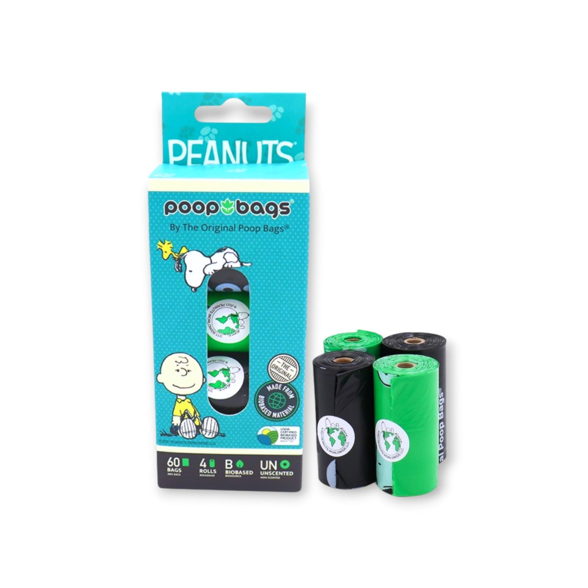 Pet Poop Bags | Peanuts® Bio - Based | 60 ct | USDA Certified | 4 Rolls - Bright House