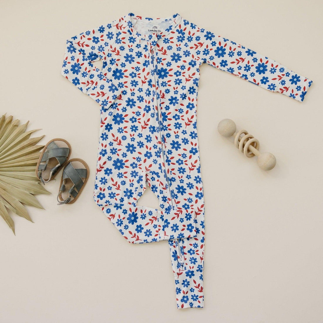 Red White & Blooms Bamboo Zippy Romper - Bright House