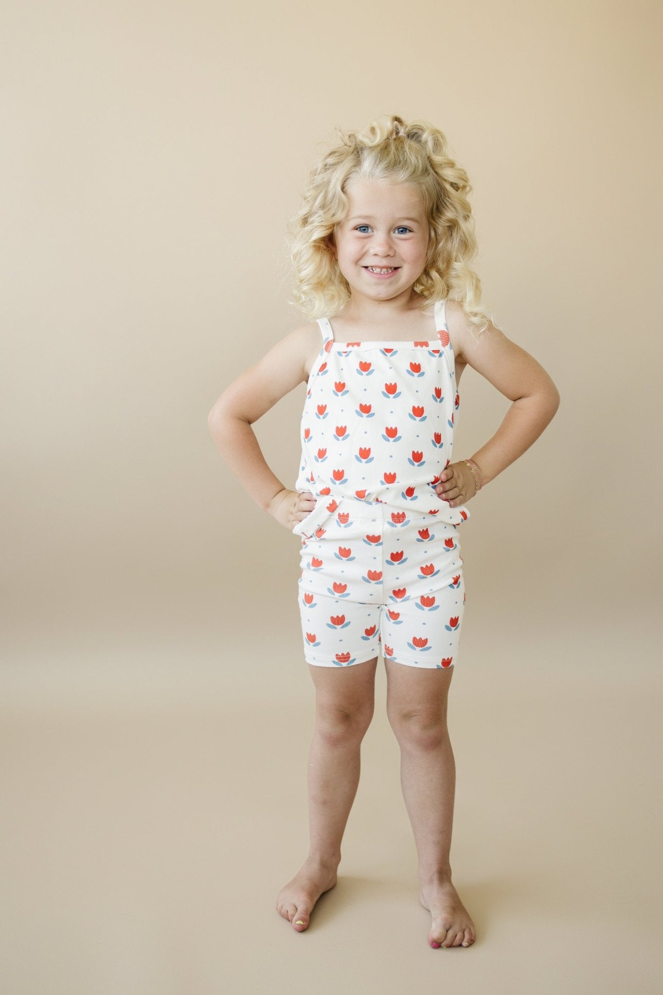 Red White & Blue Tulip Ribbed Bamboo 2pc Tank Set - Bright House