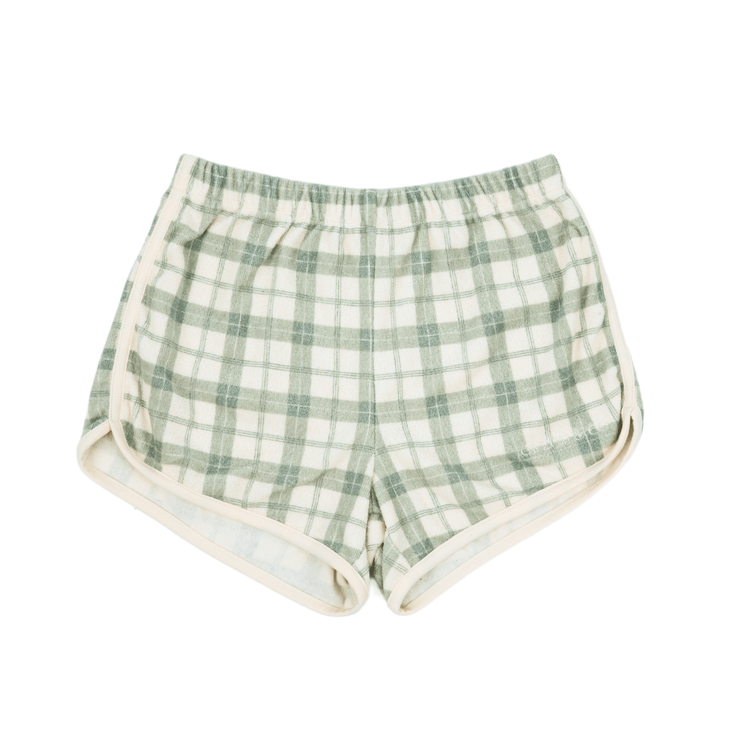 Retro Shorts | Organic Cotton Terry - Fern Plaid - Bright House